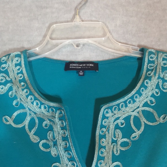 JONES NEW YORK Soft Comfy Cotton Spandex Stretchy Knit Metallic Trim Tunic Top - Picture 3 of 16